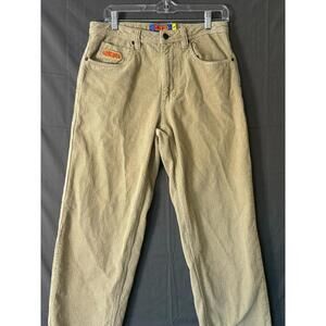 Beige Corduroy Pants Size 28 Embroidered Patch Casual Streetwear